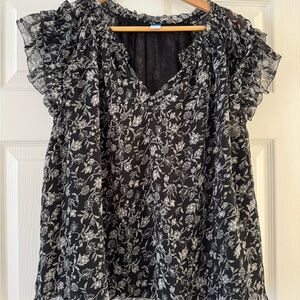 Old Navy Black and White Sleeveless Ruffled Blouse